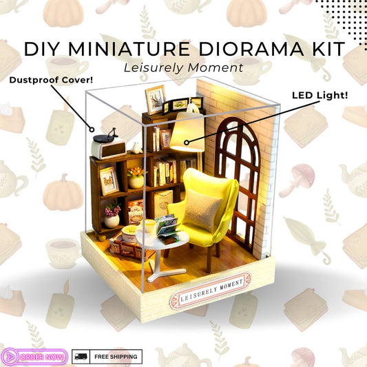 DIY Miniature Dollhouse Kit with LED - 1:24 Scale Wooden Model, Adult Craft Set - Leisurely Moment Creative Mini Room Idea with Furniture