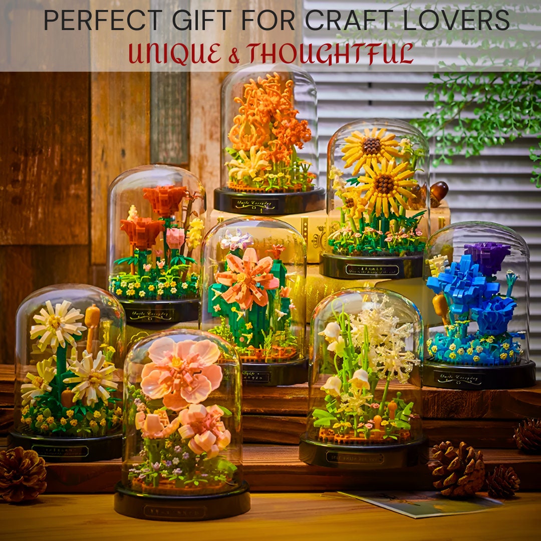 Micro Floral Building Blocks Set - Goldenrod Orange 440pcs Mini Bricks Kit for DIY Home Decor & Puzzle Fun - Ideal Children's Gift Pot Plant