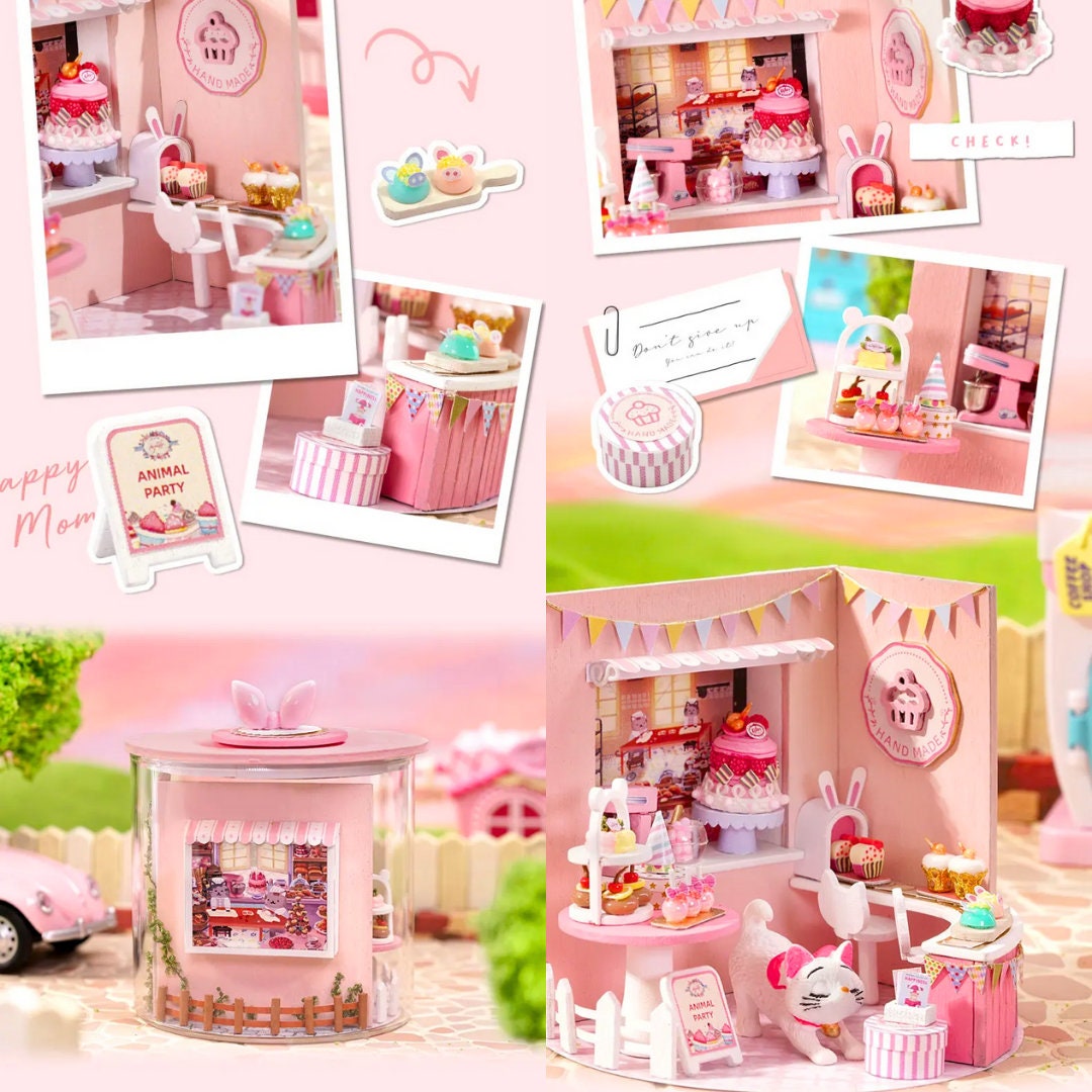 Miniature Sweet Shop DIY Kit - Dollhouse Crafting with LED Set, Wooden Model Home Decor, Creative Assembly Project for Adults and Kids Gift