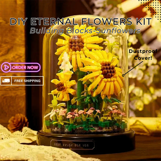 Valentine's Day Gift - Eternal Yellow Sunflower DIY Micro Building Blocks - Mini Brick Display Set Puzzle for Home Decor Creative Kit