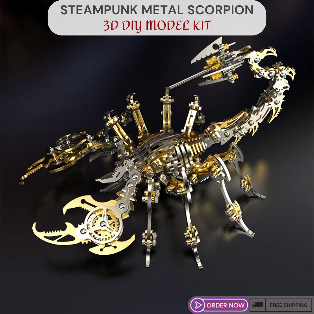 DIY Steampunk Robot Scorpion - Gold - 3D Metal Model Kit - Complete Puzzle Assembly Set, Statue Figurine Gift for Craft Hobbyist Enthusiast