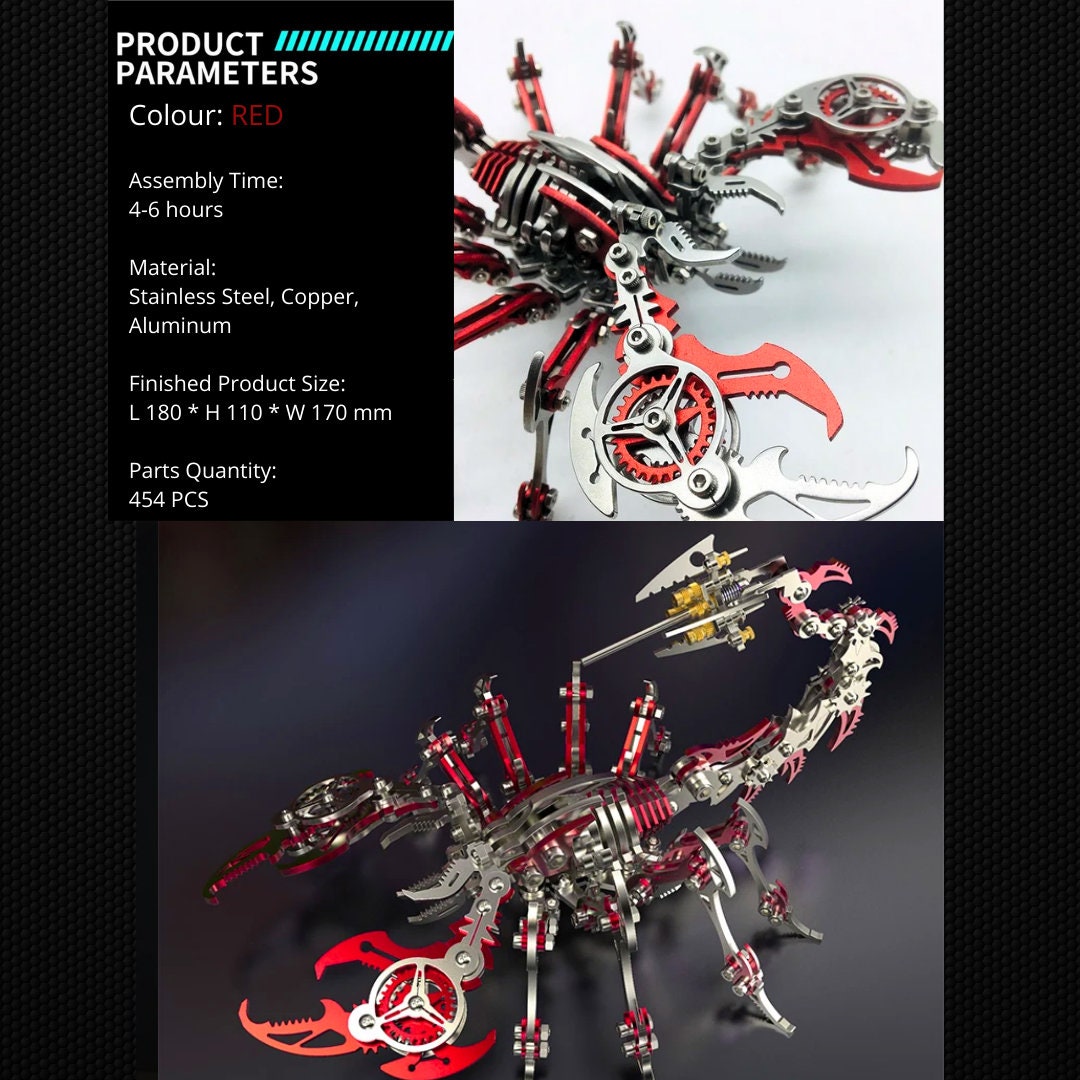 DIY Steampunk Robot Scorpion - RED - 3D Metal Model Kit - Complete Puzzle Assembly Set, Statue Figurine Gift for Craft Hobbyist Enthusiast