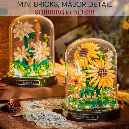 Valentine's Day Gift - Eternal Pink Hibiscus Flower Puzzle - DIY Mini Brick Building Blocks Set for Romantic Home Decor & Creative Minds