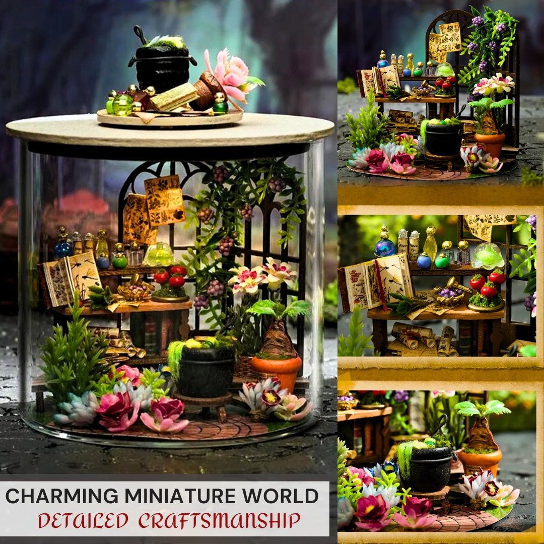 DIY Mini Magic Shop & Garden Bundle | Complete Dollhouse Jar Kit with LED Light, Craft | Home Decor Gift Idea for Creative Kids Adults