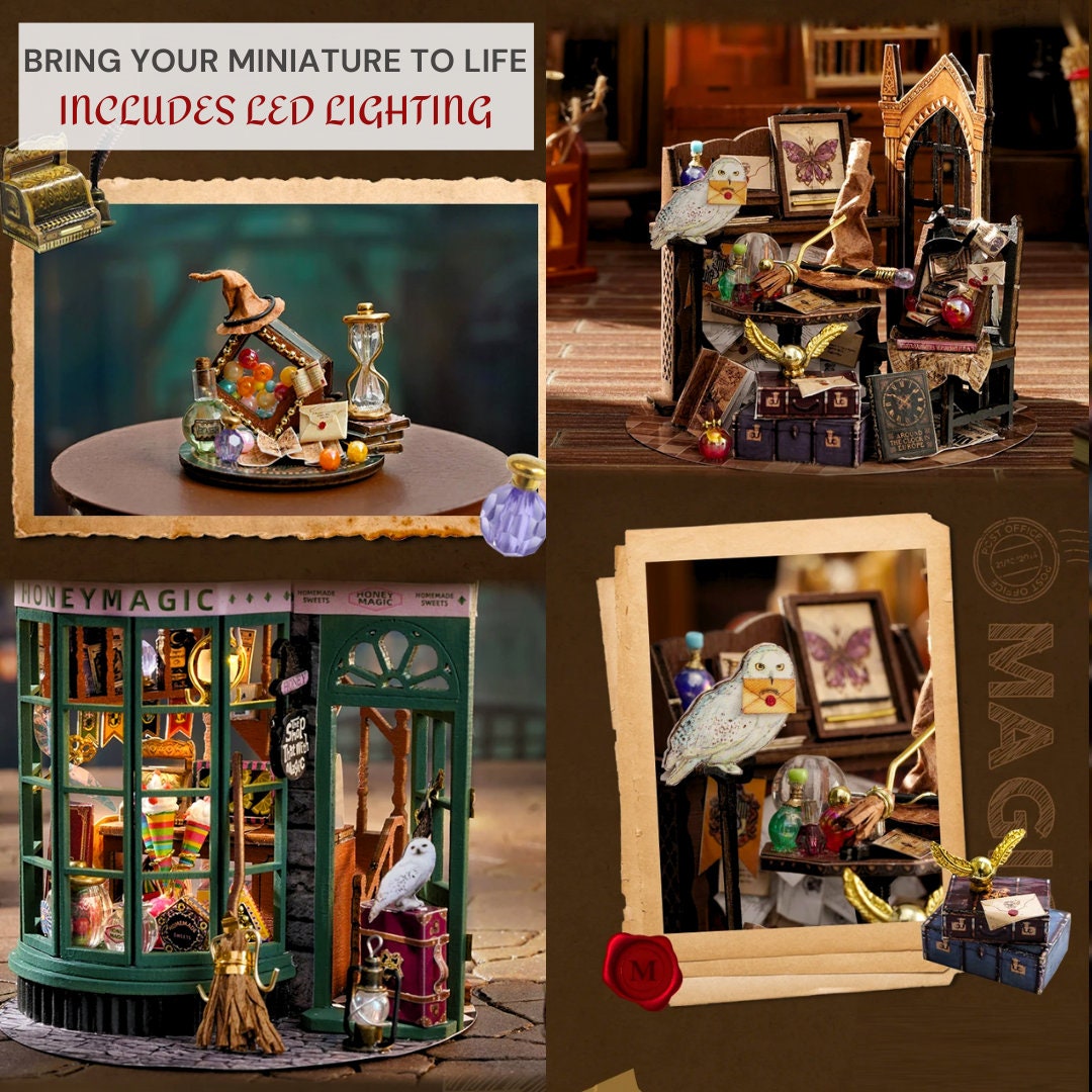 DIY Mini Magic Shop & Garden Bundle | Complete Dollhouse Jar Kit with LED Light, Craft | Home Decor Gift Idea for Creative Kids Adults
