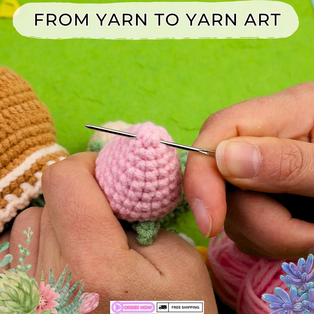 Beginner Crochet Kit Bundle 4 Plants: Yarn, Hooks, Instructions - DIY Craft Set for Home Decor & Gifts, Ideal for Mother's Day Crafting