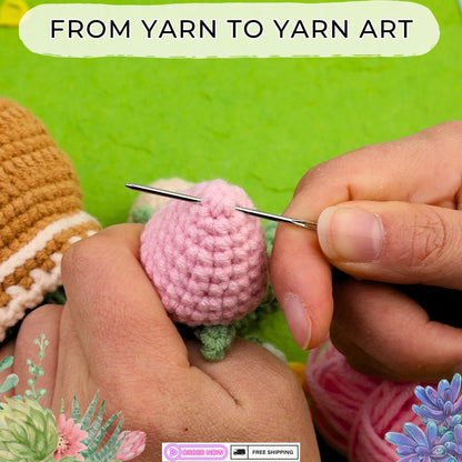 Beginner Crochet Kit Bundle 4 Plants: Yarn, Hooks, Instructions - DIY Craft Set for Home Decor & Gifts, Ideal for Mother's Day Crafting