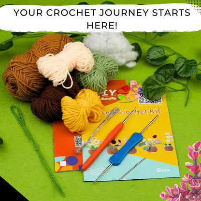 Beginner Crochet Kit Bundle 4 Plants: Yarn, Hooks, Instructions - DIY Craft Set for Home Decor & Gifts, Ideal for Mother's Day Crafting