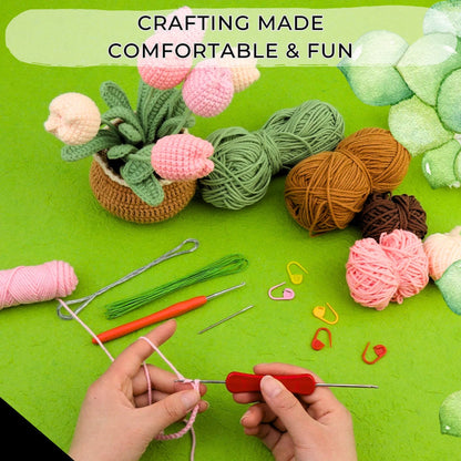 Beginner Crochet Kit Bundle 4 Plants: Yarn, Hooks, Instructions - DIY Craft Set for Home Decor & Gifts, Ideal for Mother's Day Crafting