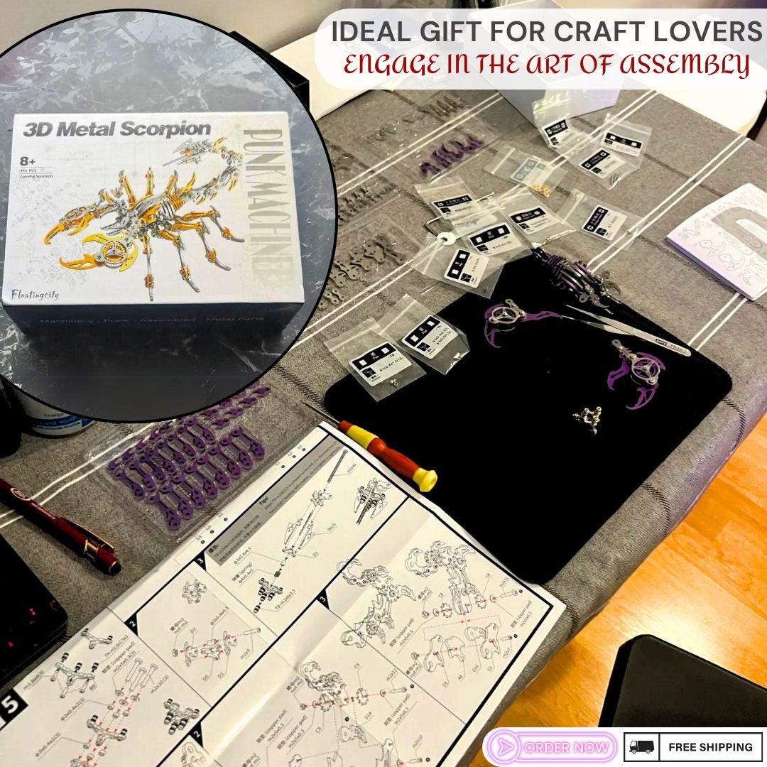 DIY Steampunk Scorpion - Purple - 3D Metal Model Kit - Complete Puzzle Assembly Set, Unique Cool Gift for Craft Hobbyist and Enthusiast