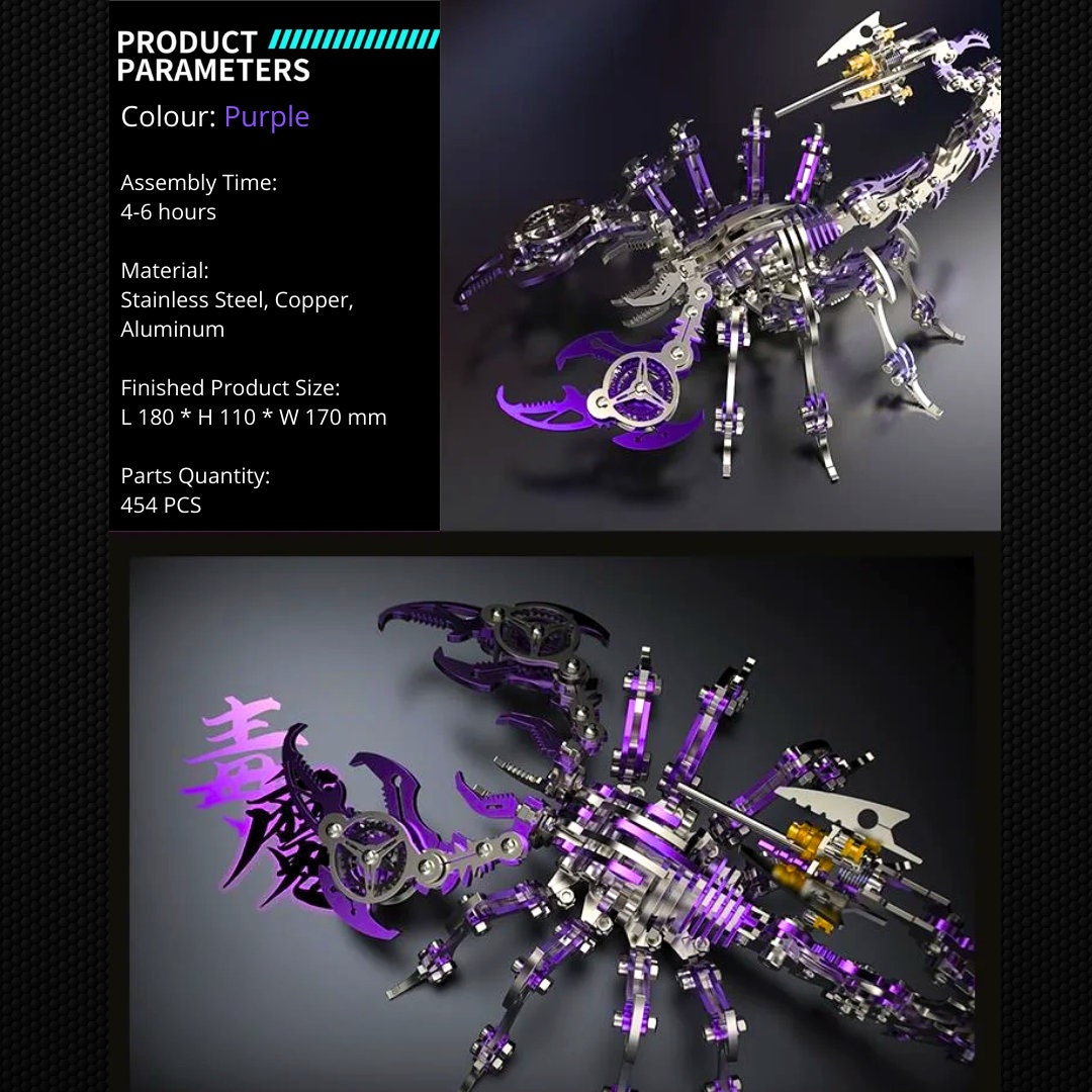 DIY Steampunk Scorpion - Purple - 3D Metal Model Kit - Complete Puzzle Assembly Set, Unique Cool Gift for Craft Hobbyist and Enthusiast