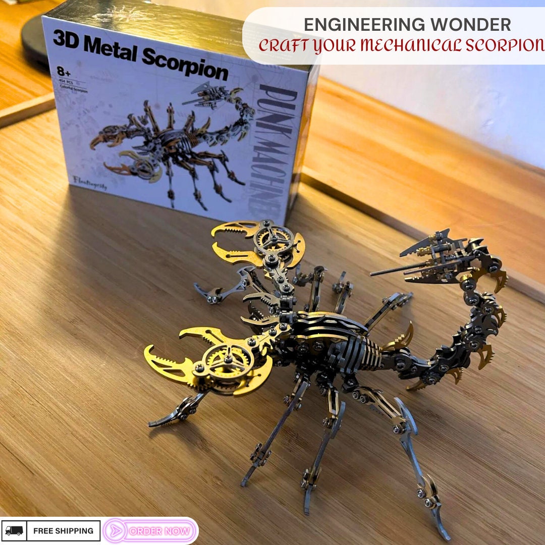 DIY Steampunk Robot Scorpion - Gold - 3D Metal Model Kit - Complete Puzzle Assembly Set, Statue Figurine Gift for Craft Hobbyist Enthusiast