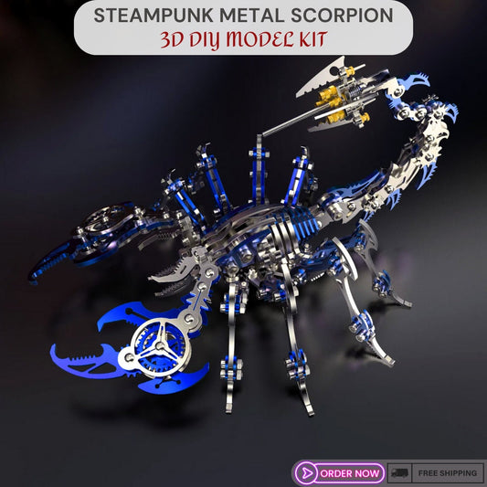 DIY Steampunk Scorpion - Blue - 3D Metal Model Kit - Complete Puzzle Assembly Set, Unique Cool Gift for Craft Hobbyist and Enthusiast