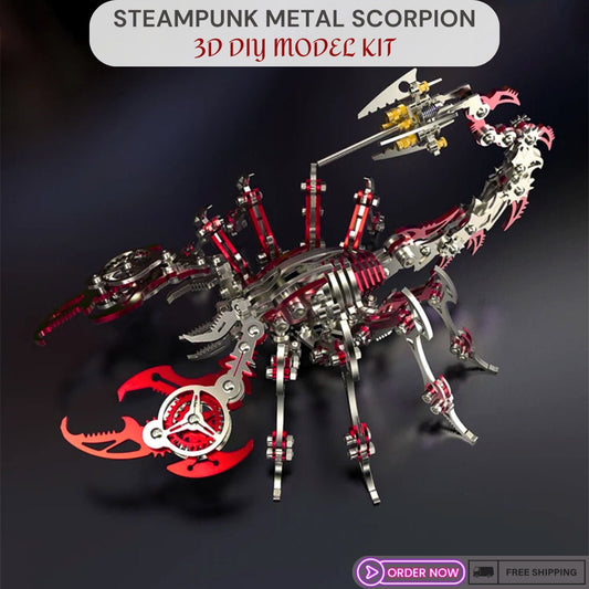 DIY Steampunk Robot Scorpion - RED - 3D Metal Model Kit - Complete Puzzle Assembly Set, Statue Figurine Gift for Craft Hobbyist Enthusiast