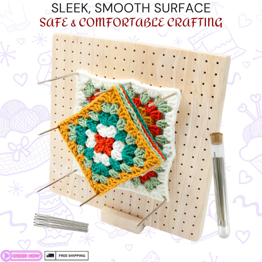 Premium Oak Crochet Blocking Board Kit 9.3" - Handcrafted Knitting Mat Set with Stainless Steel Pins and Needles for DIY Needlework & Crafts