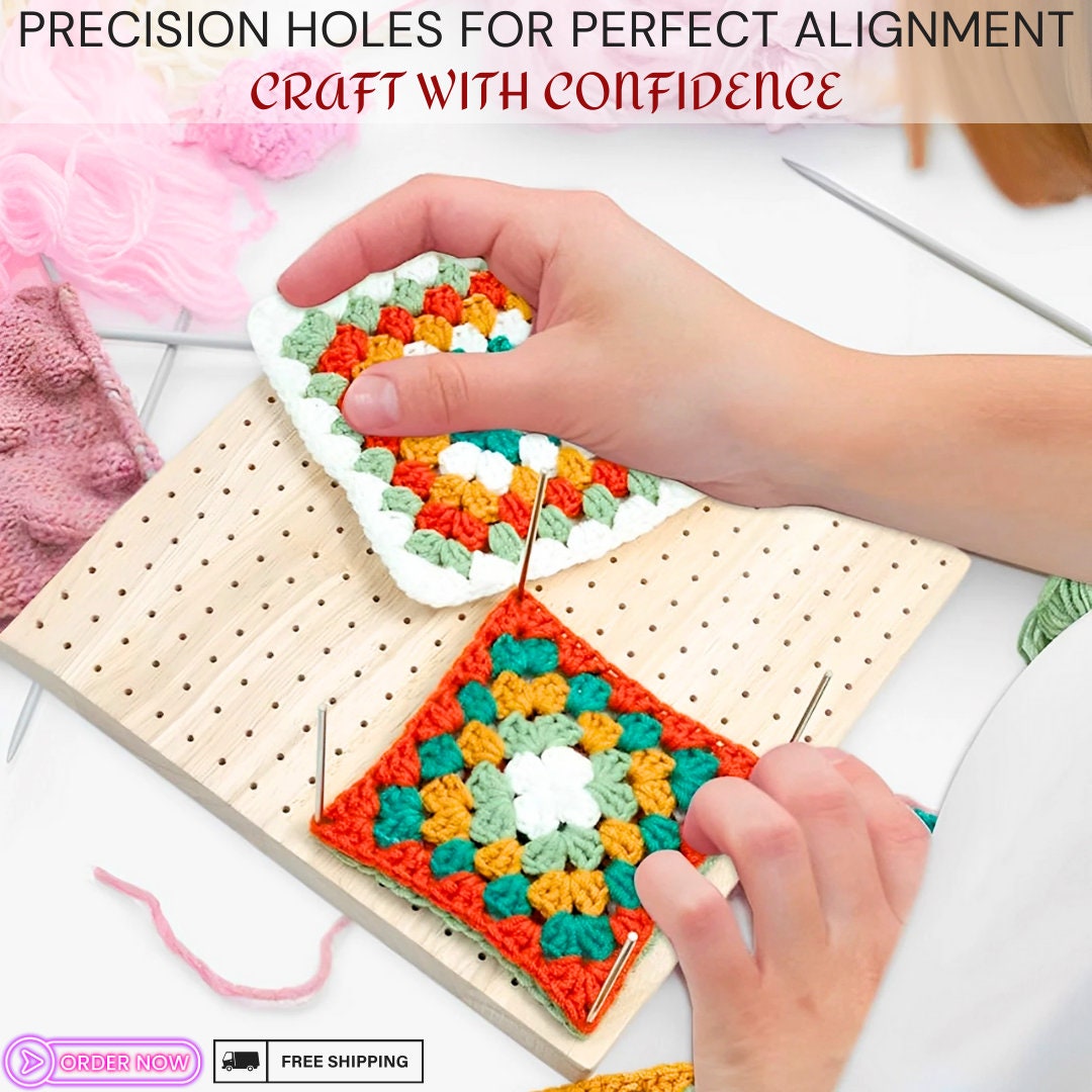 Premium Oak Crochet Blocking Board Kit 9.3" - Handcrafted Knitting Mat Set with Stainless Steel Pins and Needles for DIY Needlework & Crafts