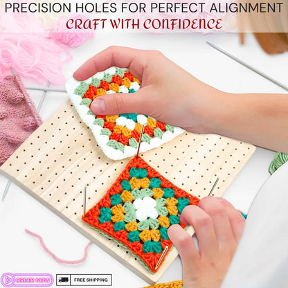 Premium Oak Crochet Blocking Board Kit 9.3" - Handcrafted Knitting Mat Set with Stainless Steel Pins and Needles for DIY Needlework & Crafts