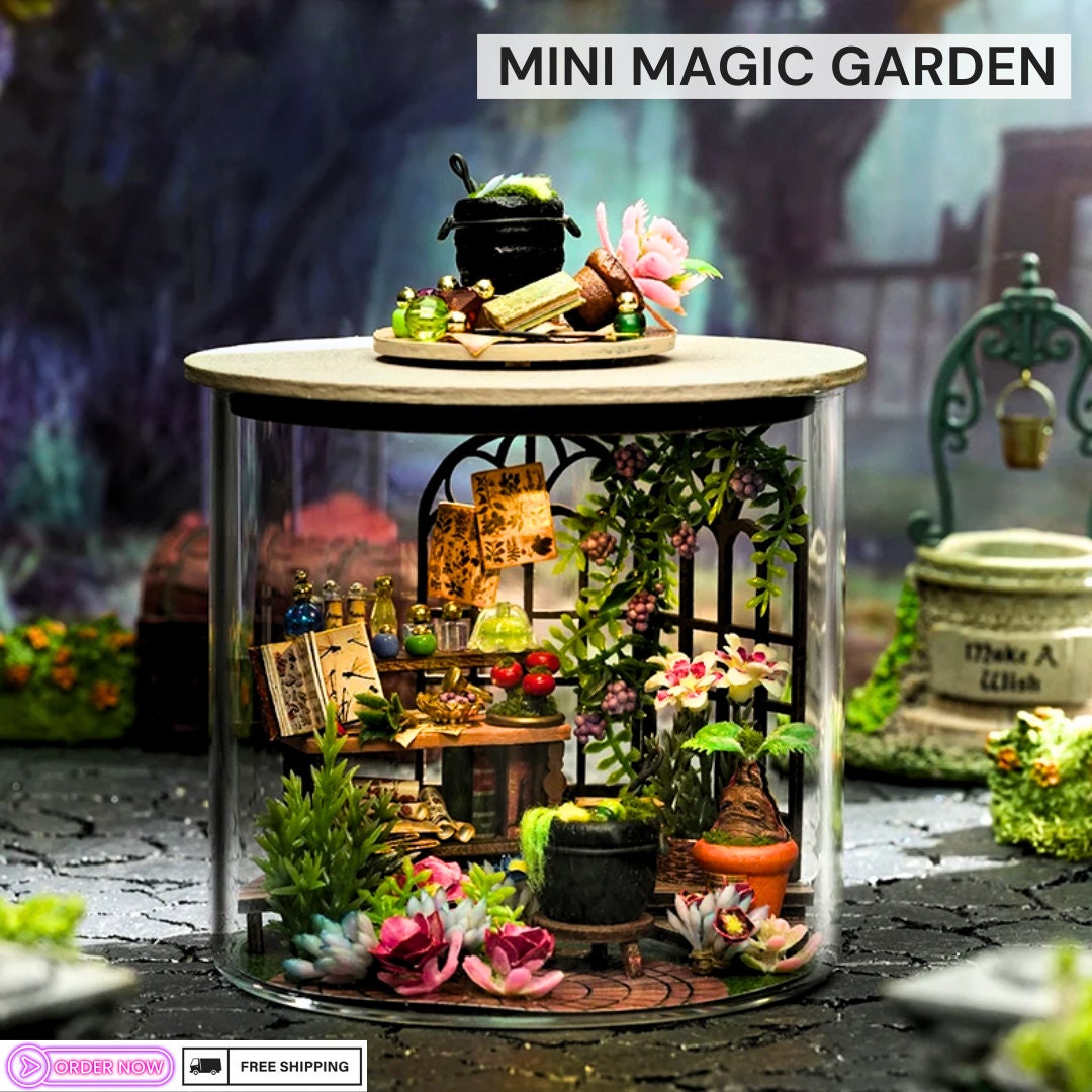 DIY Mini Magic Shop & Garden Bundle | Complete Dollhouse Jar Kit with LED Light, Craft | Home Decor Gift Idea for Creative Kids Adults