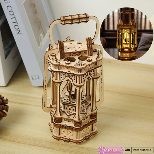 3D Wooden Lantern Puzzle Lamp Kit - DIY Vintage Lightable Decor | Educational Model Building Blocks | Perfect Gift for Adults & Kids