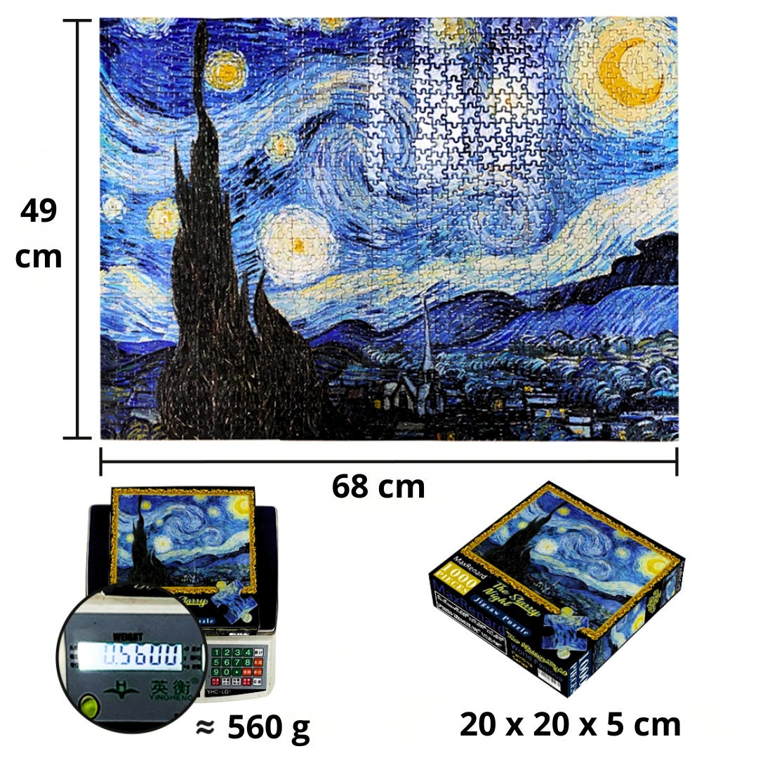 Van Gogh Starry Night 1000-Piece Jigsaw Puzzle BIG 68x49cm, Eco-Friendly Paper, Perfect Christmas & Birthday Gift for Adults Art Masterpiece