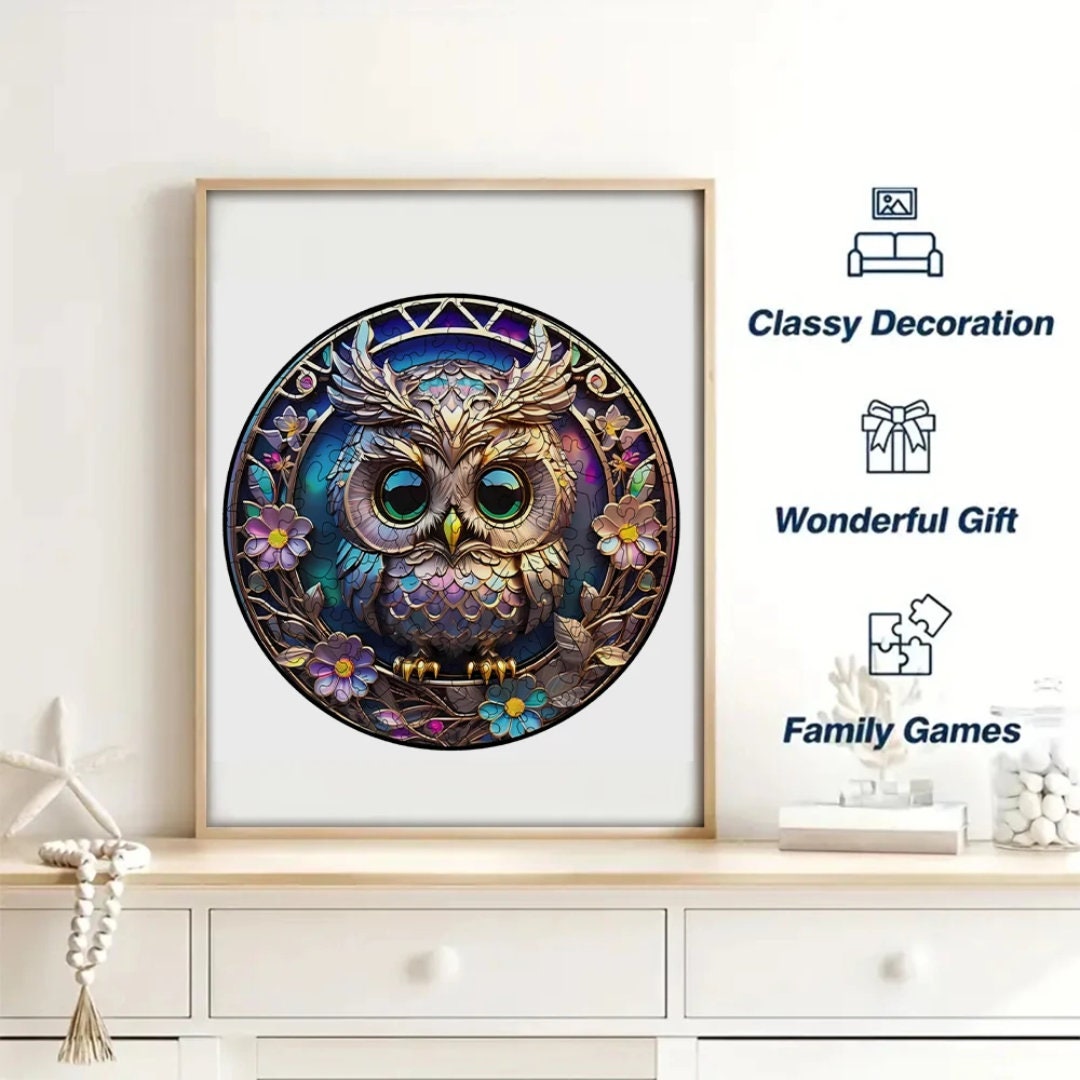 Unique Wooden Owl Puzzle - Challenging Jigsaw Artwork with Intricate Animal Pieces for Adults and Kids - Perfect Gift and Eco Home Decor