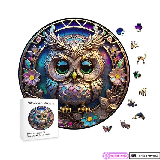 Unique Wooden Owl Puzzle - Challenging Jigsaw Artwork with Intricate Animal Pieces for Adults and Kids - Perfect Gift and Eco Home Decor