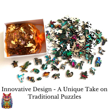 Psychedelic Persian Cat - Wooden Jigsaw Puzzle - Unique Animal Shape Design - Colorful Brain Stimulating Family Activity - Birthday Gift