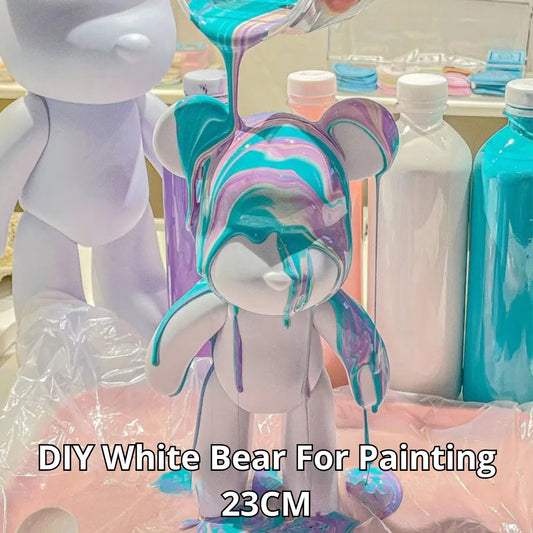 DIY Painting Bear Sculpture 23 CM - White Customisable Vinyl Figurine for Home Decor, Unique Handmade Art Project, Fluid Paint Ready