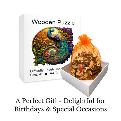 Peacock Bird Wooden Puzzle for All Ages - Unique Eco-Friendly Round Jigsaw - Ideal Gift & Family Game - Enhances Coordination and Focus