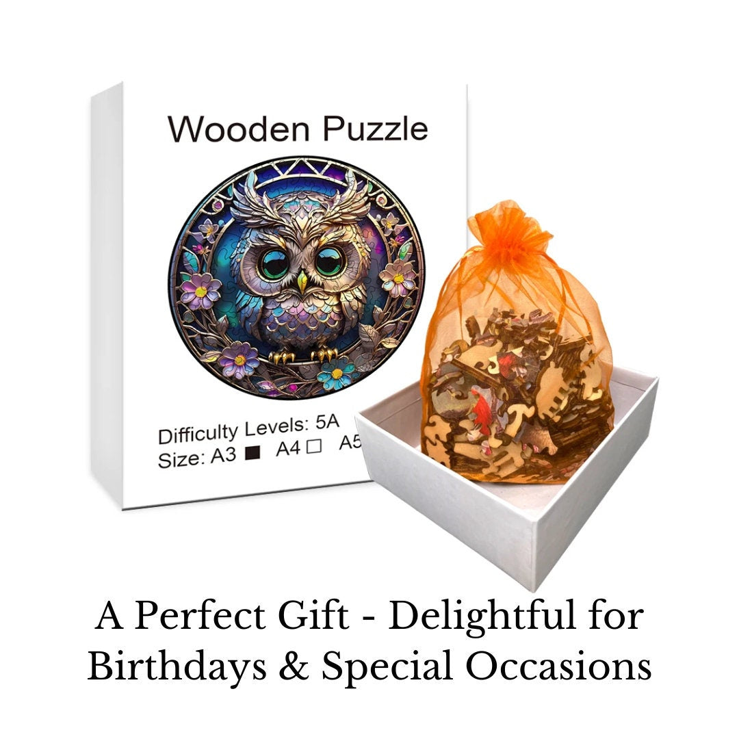 Unique Wooden Owl Puzzle - Challenging Jigsaw Artwork with Intricate Animal Pieces for Adults and Kids - Perfect Gift and Eco Home Decor