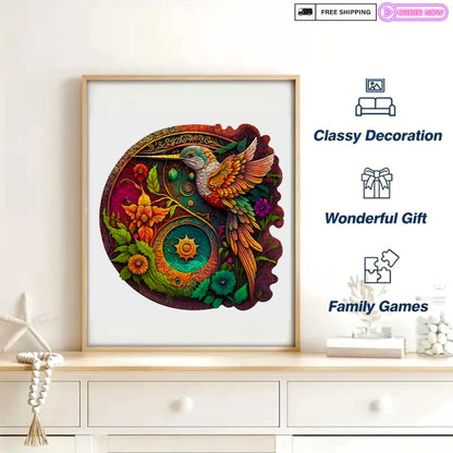 Vibrant Hummingbird Wooden Puzzle – Colourful Floral Design, Interlocking Pieces for All Ages, Perfect Family Jigsaw Gift, Unique Shapes