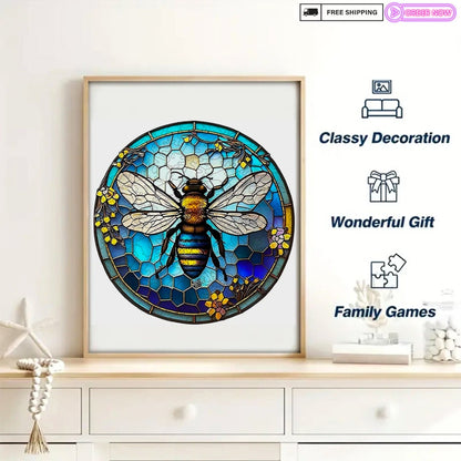 Stained Glass Bee Wooden Puzzle - Unique Jigsaw Game, Challenging Family Activity, Eco-Friendly, Animal Shapes - Perfect Birthday Gift
